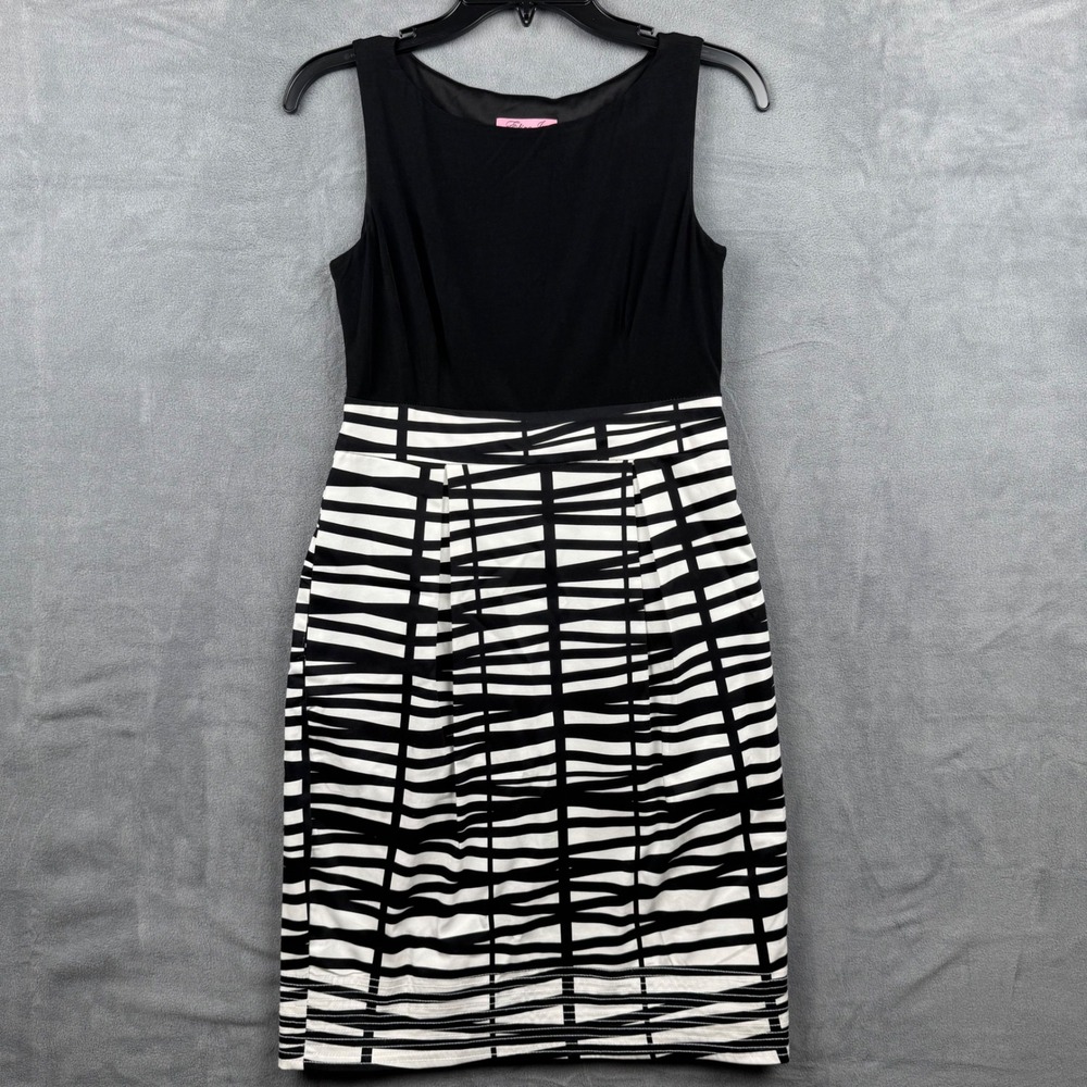 Eliza J New York Black White Sleeveless Sheath Dress Knee Length Size 4